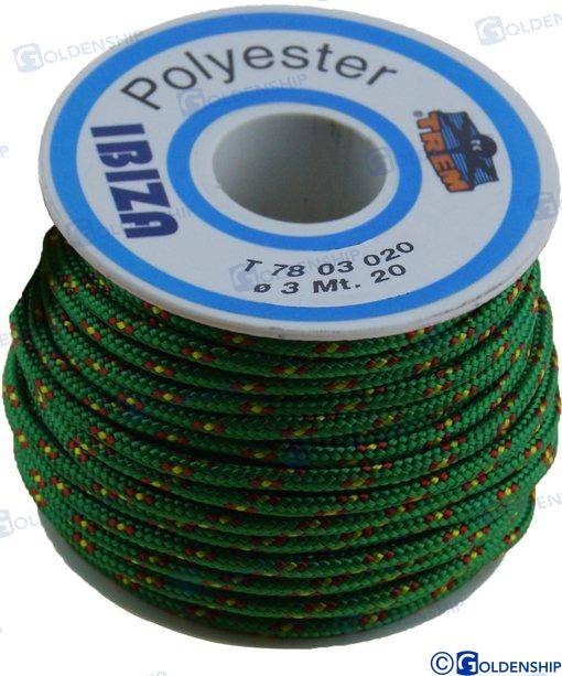 polyester braided rope d.2.5 mm. green