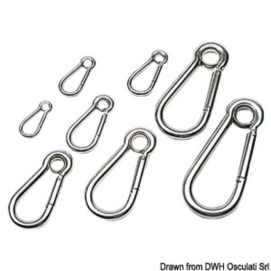 Karabīne AISI316  A = 8 mm, A1- 13mm, D = 8mm,  L = 80mm, E= 11mm