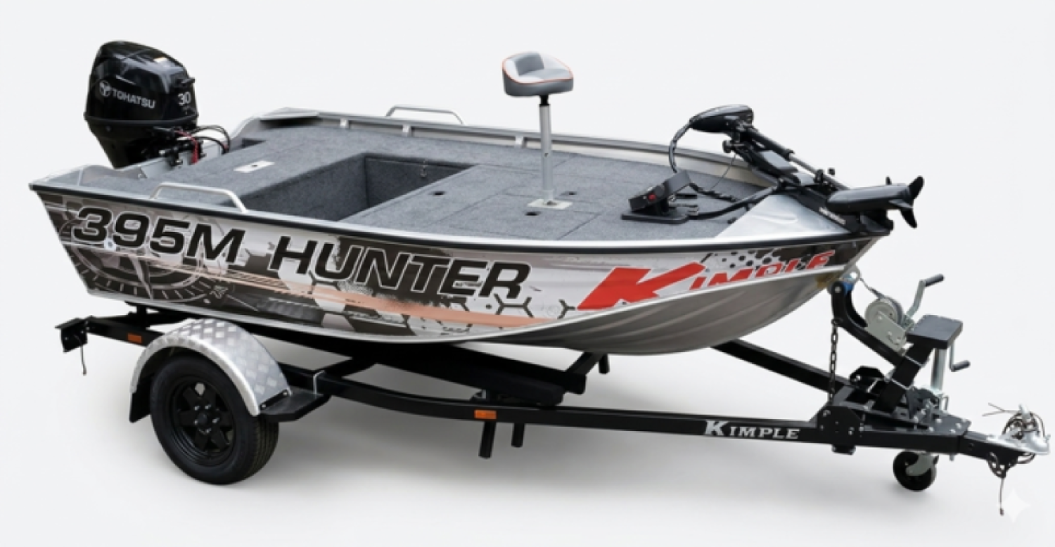 KIMPLE alumīnija laiva Hunter 395MS - 3.95m gara - līdz 45Zs - maksimums 4 personas