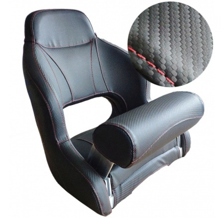 Chair "flip up" black with red thread W500mm x 640mm x H600mm