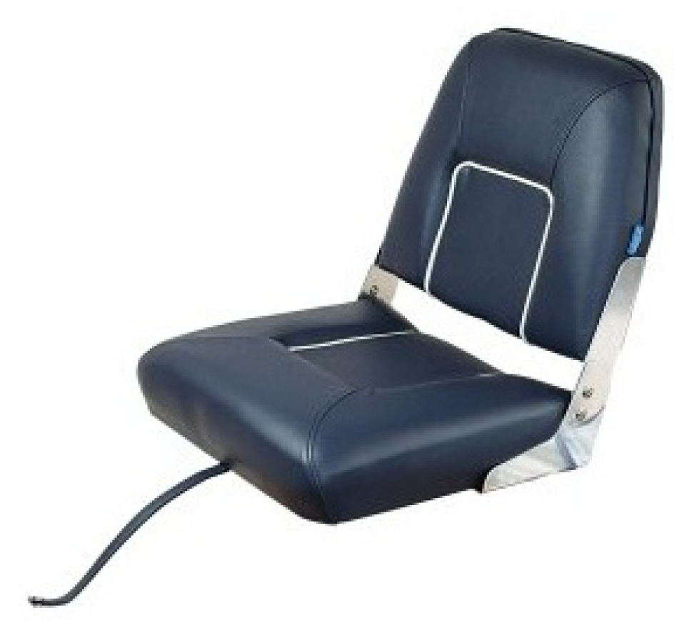The chair is blue with a white stripe. Width 40cm.