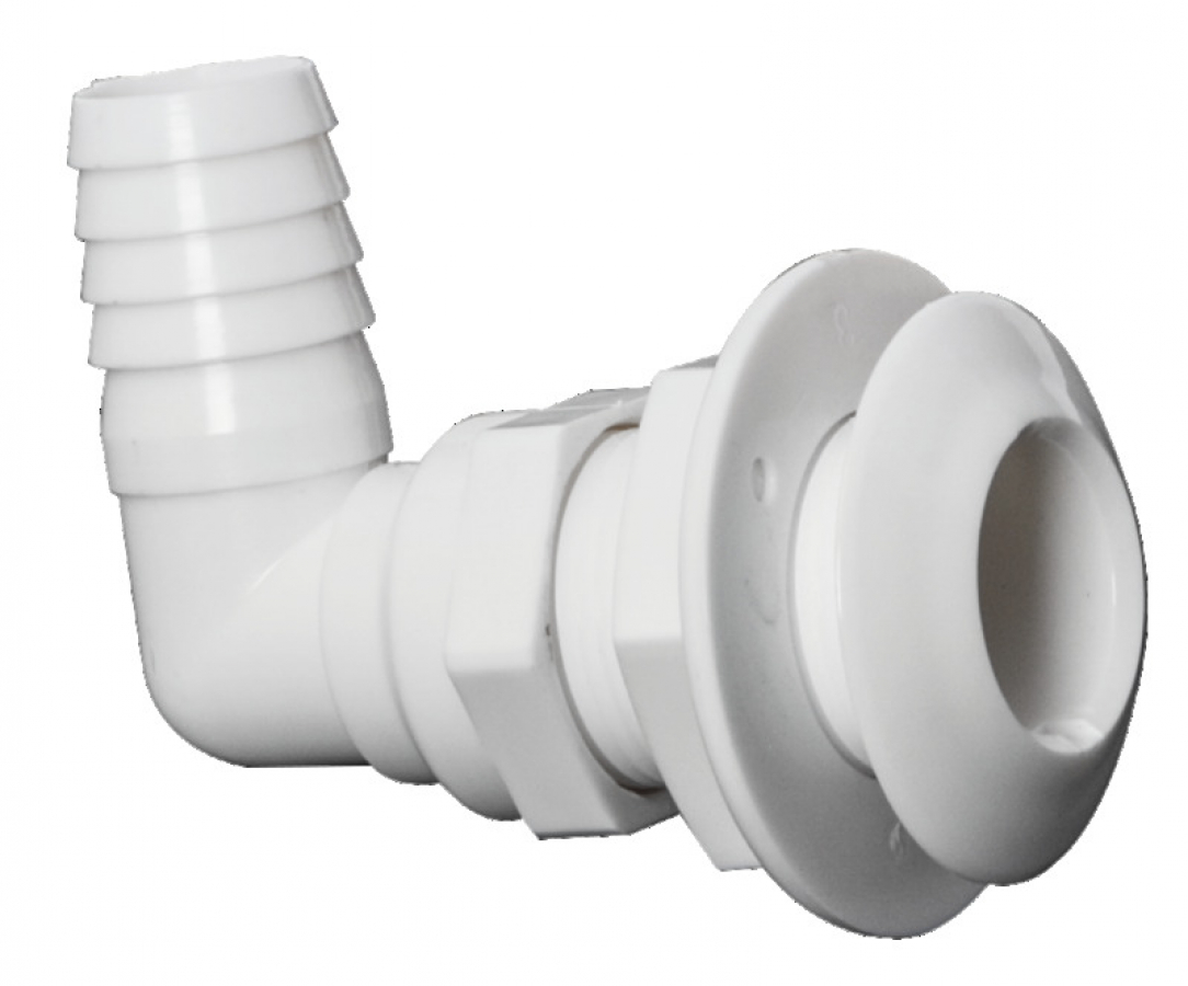 Seacock white plastic with hose adaptor Ø19mm hose adapter