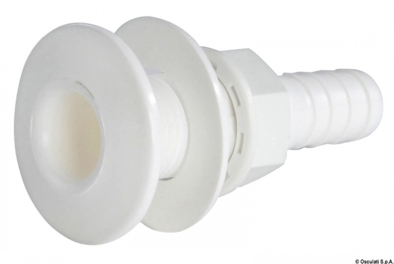 Seacock white plastic w/hose adaptor  -input Ø19mm