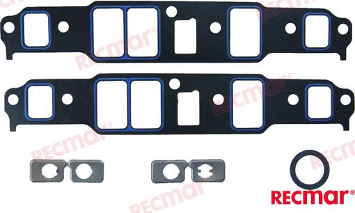 Gasket kit GM 262 V6 intake OEM: Mercruiser: 11977, 11987, 27-11977; Crusader: 33393, 7150880; Volvo: 3850379, 856393, 857177; OMC: 0509244