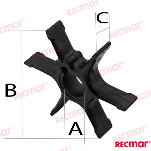 Impeller - Suzuki (DF25/DF30/DF40/DF50Hp) Evinrude OEM: OMC: 5031417; Suzuki: 17451-96301, 17461-96300, 17461-96301, 17461-96302