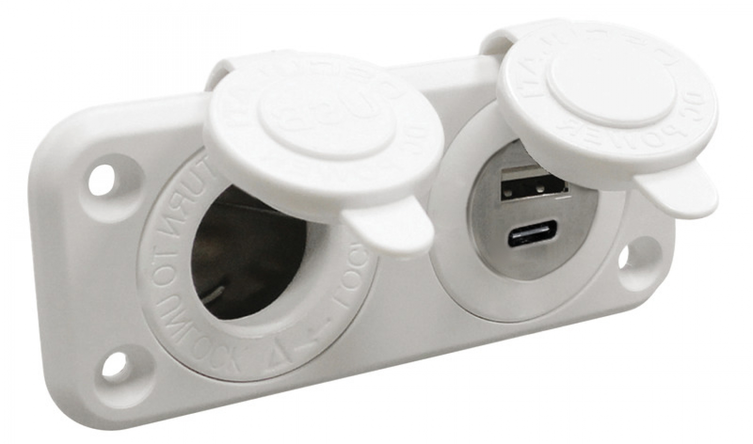 Rozete 12V + USB-A + USB C- balta. Ieeja 12/24V Izeja 4,8A