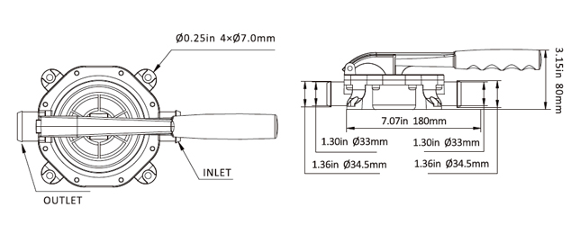 Manual Diaphragm Hand Pump - Plastic Handle - 1-1/4" (34 mm) hose connection - up to 20l/min
