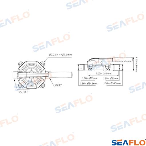 Ручной диафрагменный насос с пластиковой ручкой - шланговым соединением 1-1/4" (34 мм) - до 20 л/мин