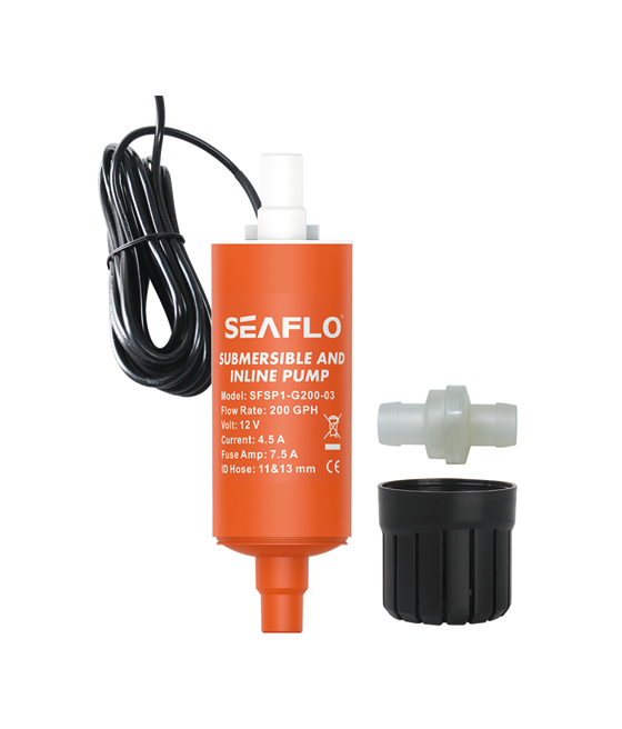 Tvertnes sūknis 200GPH 11.8l/min 12V 7.5A Izejas diametrs 10.16-12.7mm - Seaflo SFSP1-G200-03B