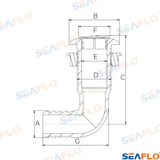 Ūdens noteka 90º ar filtru 3/4" Seaflo