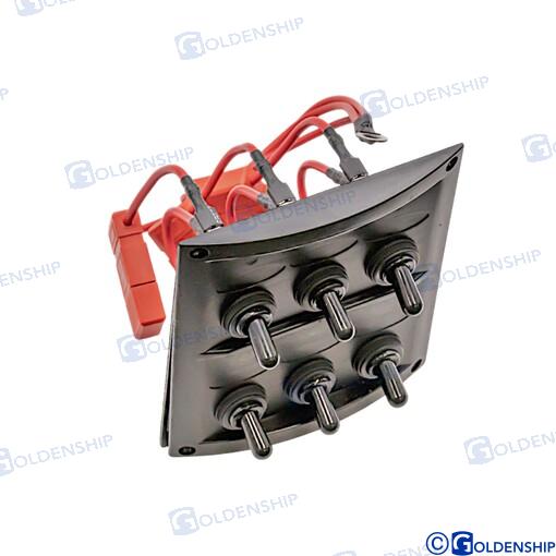 SPLASHPROOF SWITCH PANEL 6 pos 15A 12V 110 x 125 mm