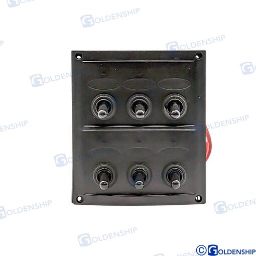 SPLASHPROOF SWITCH PANEL 6 pos 15A 12V 110 x 125 mm