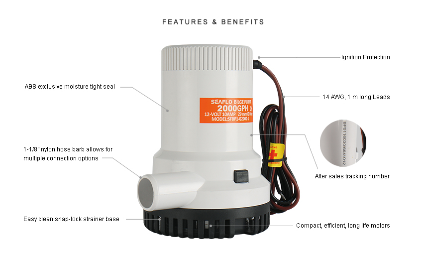 Bilge pump  12V 8A 1500GPH 5700 l/h 29mm