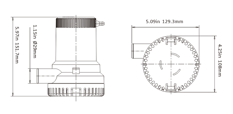Bilge pump  12V 8A 1500GPH 5700 l/h 29mm