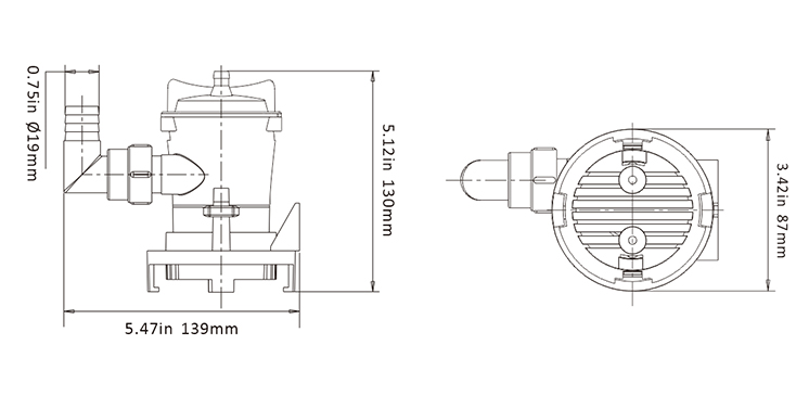 Ūdens sūknis 600gph 12V 3A izeja 19mm