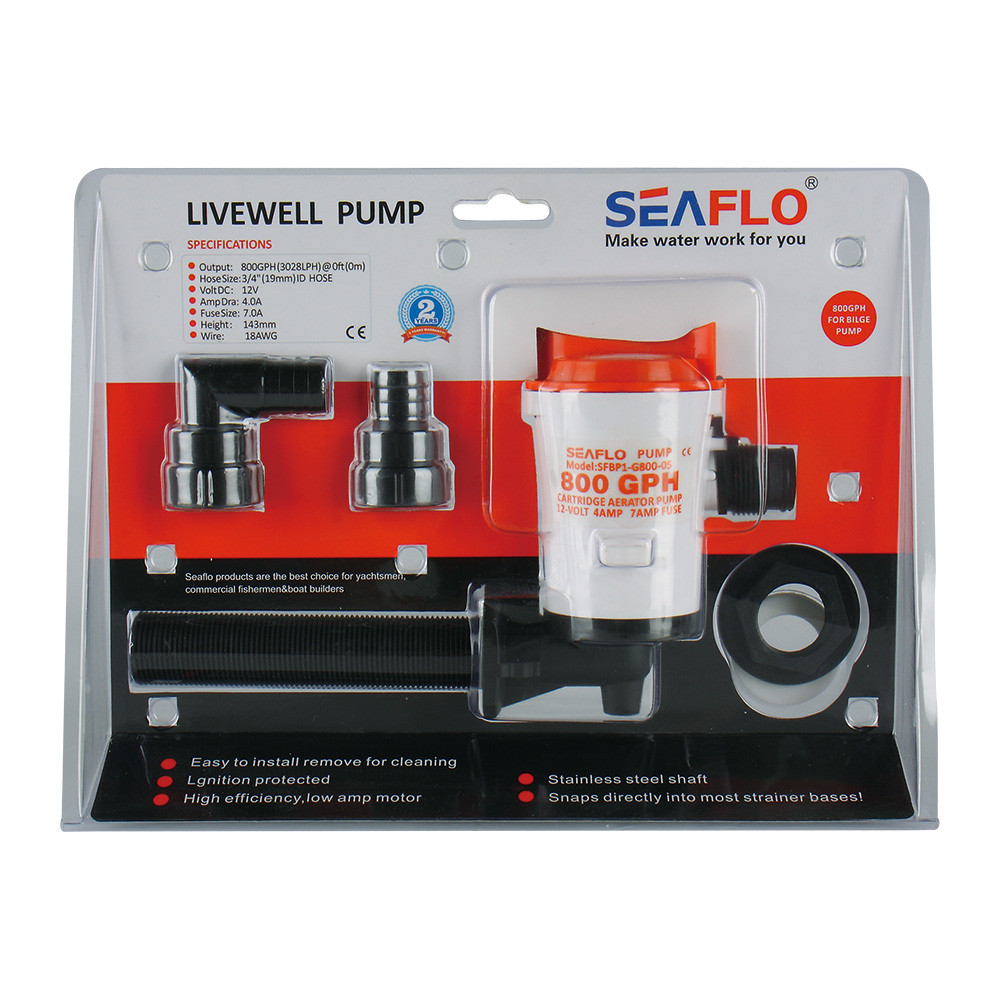 Ūdens sūknis LIVEWELL 800GPH 50l/min 12V 4A Izeja 19mm - zivju kastēm - Seaflo SFBP1-G800-05
