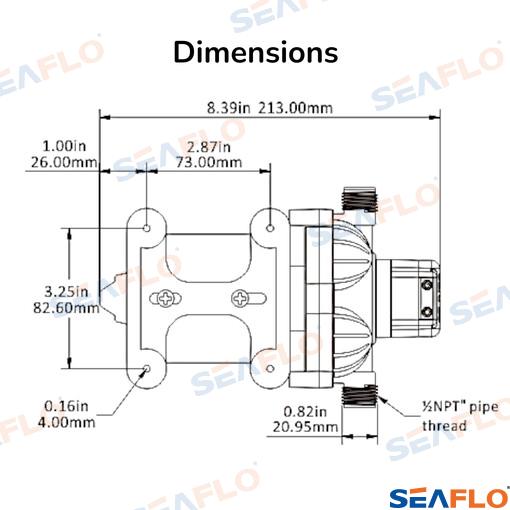 Мембранный насос для пресной воды серии 33 12 В 11,6 л / мин 3,1 бар 45psi