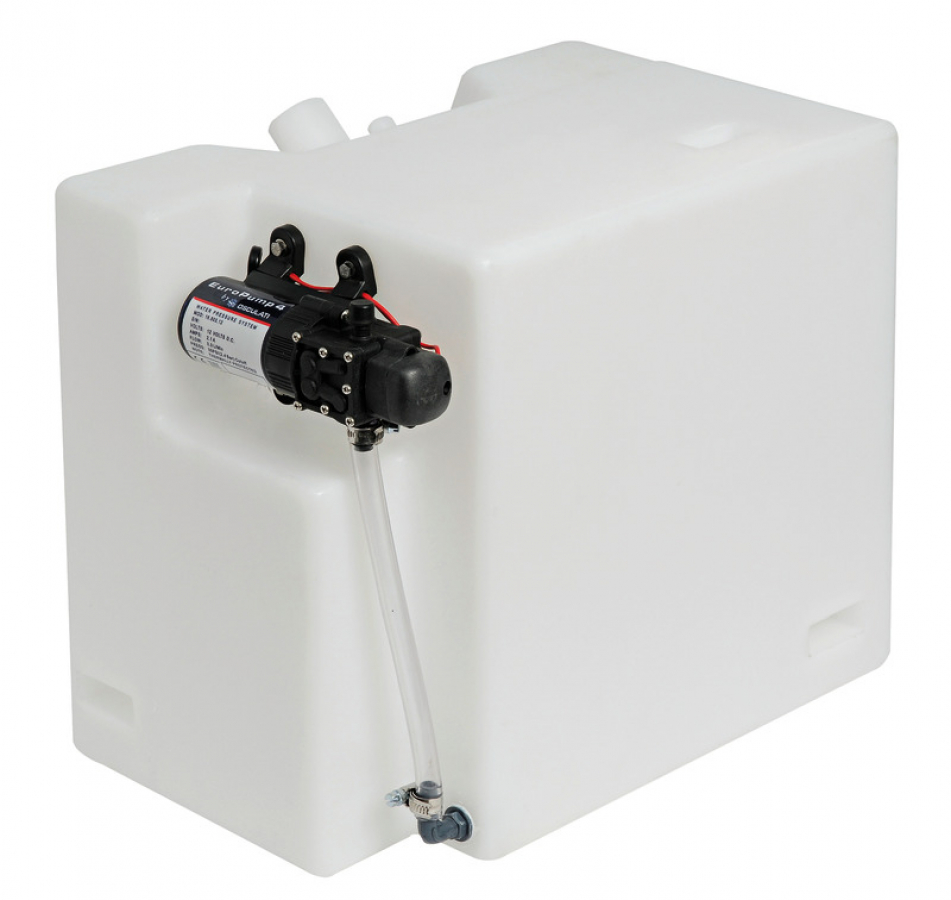Water tank 49l with water pump 3.8l/min 12V - Filling Ø 38 mm Outlet Ø10mm - Dimensions 600x260x340mm