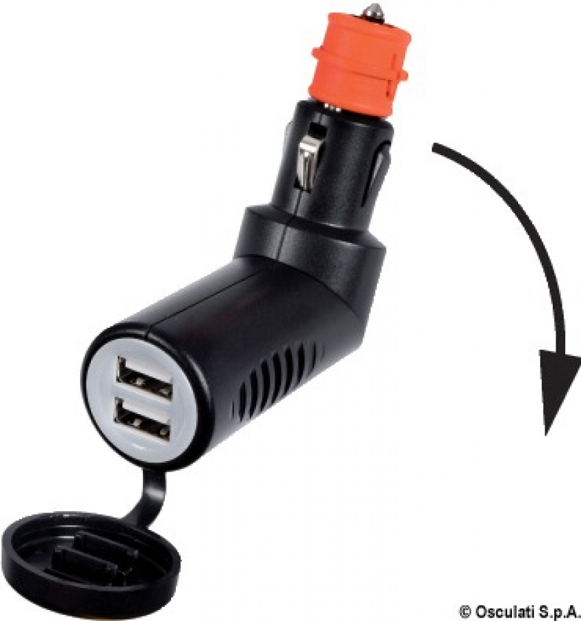 Double articulated plug with  USB A connection Input 12V/24V