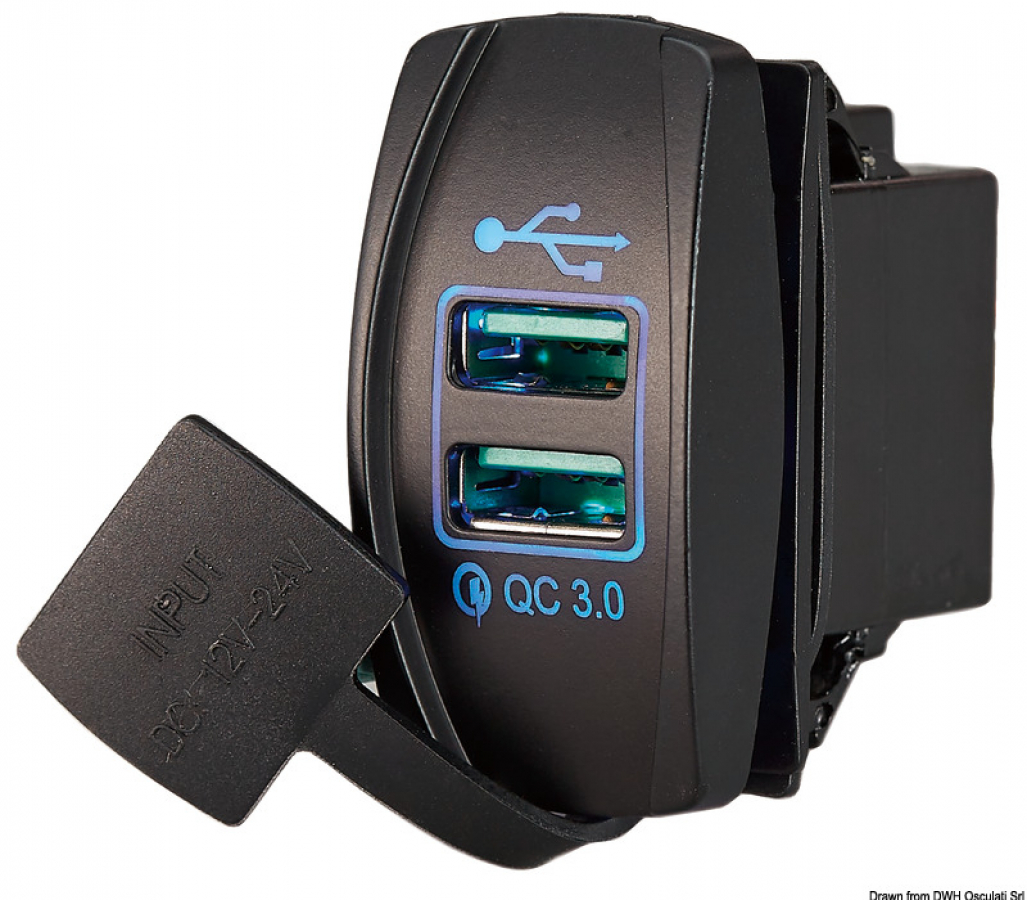 USB lādētājs QC3.0 slēdža formārtā 18W+18W