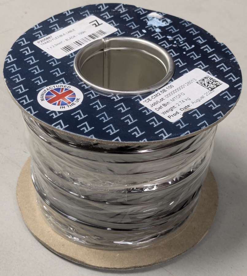 Wire 2.5mm2 tinned copper - black - PVC sheath - 1m