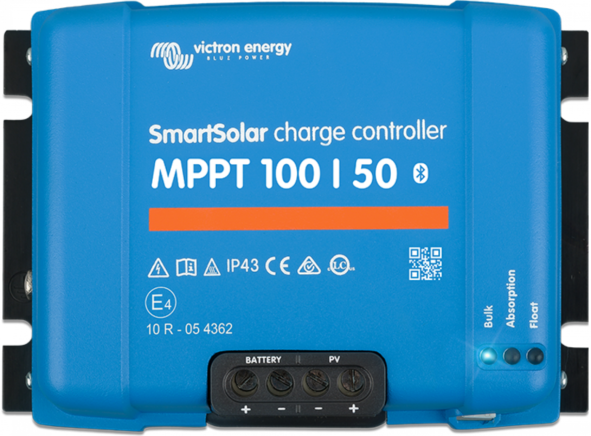 Victron SmartSolar MPPT 100-30. PV 100V charging max. Current 30a. Output 12V or 24V, BT application.