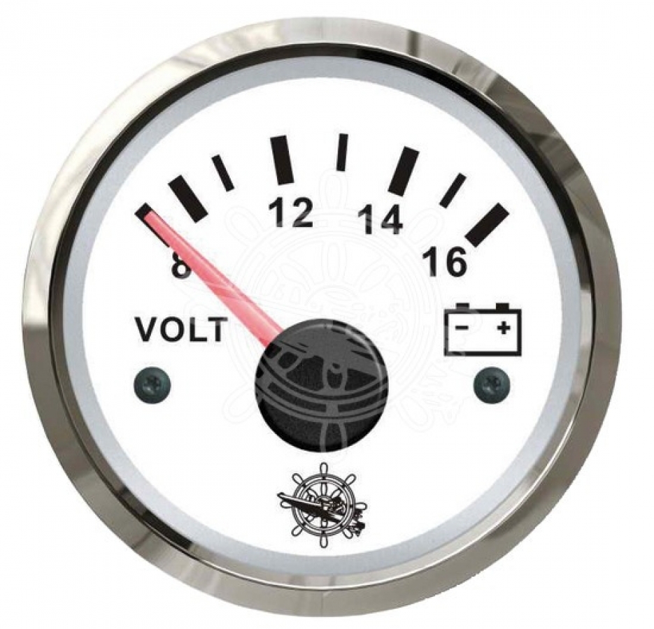 Voltmetrs 8-16V, balts/hroms