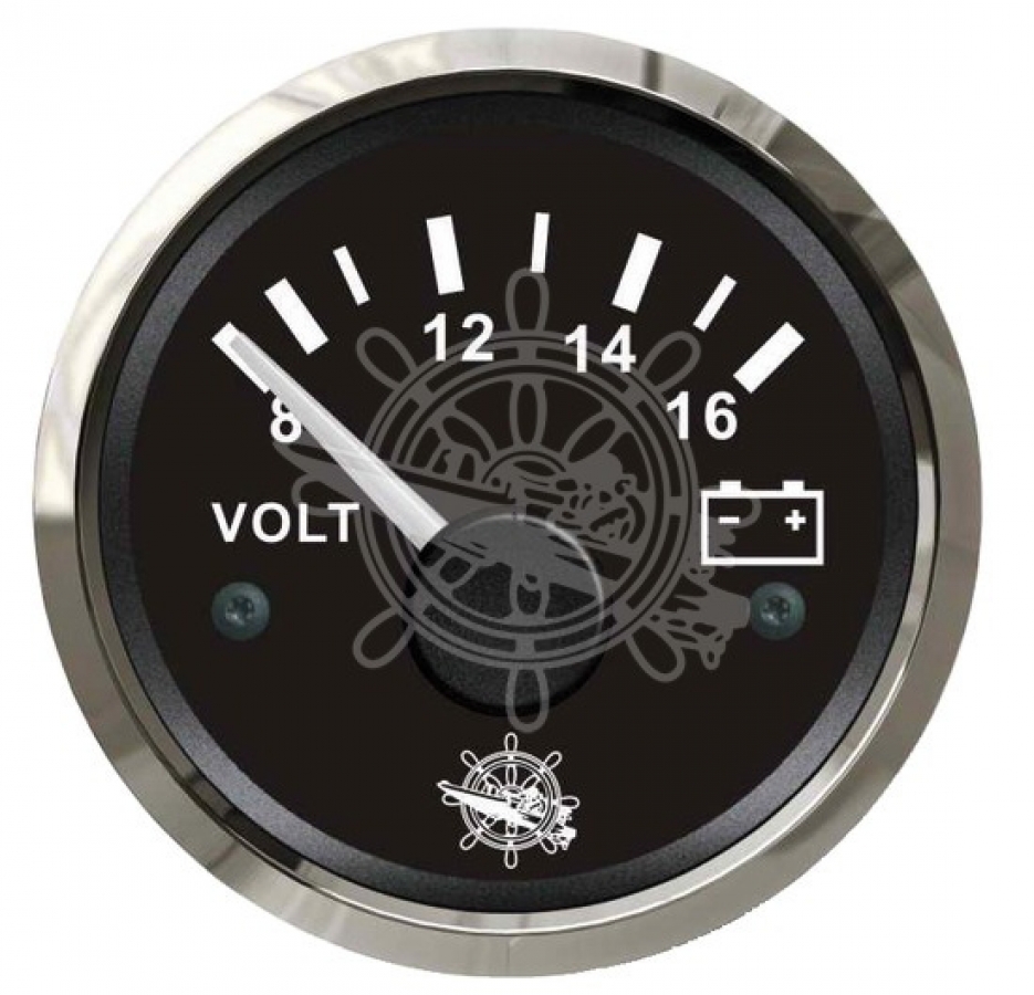 Voltmetrs 8-16V, melns/hroms